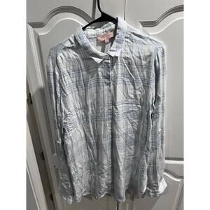 Philosophy Republic Clothing Plaid Button Front Shirt Women’s L Blue White
